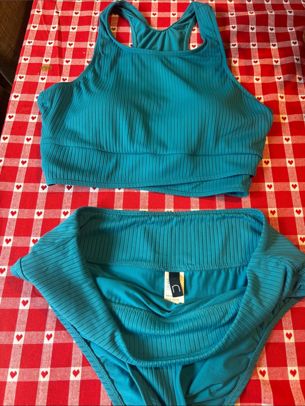 Ribbed Racerback bathing suit in Teal 2 piece - Picture 2 of 9